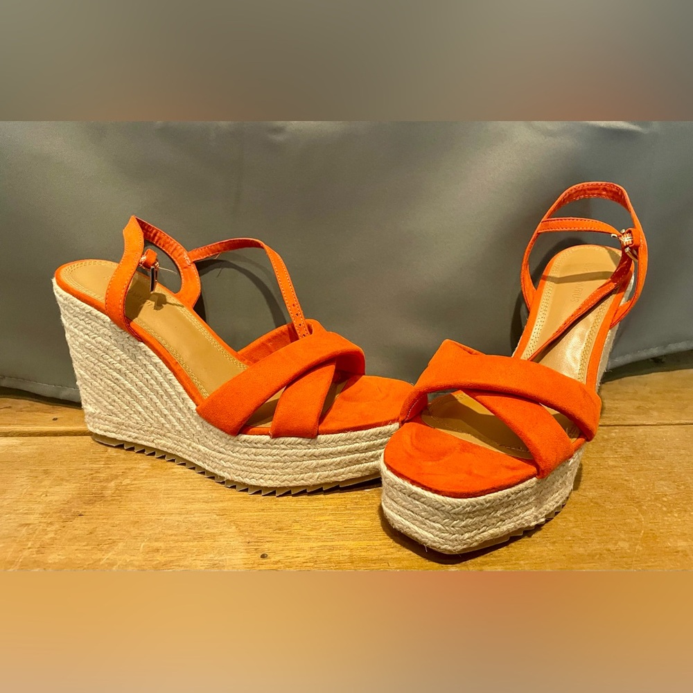 Stradivarius Orange Wedge Espadrilles